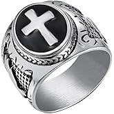 JAJAFOOK Jewelry Silver-Tone Stainless Steel Christian Holy Cross Ring for Men's Rings