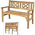 Giantex Outdoor Bench, Patio Wooden Bench, 4 Ft Foldable Acacia Wood Garden Bench, Outside Loveseat with Curved Backrest and Armrest, 705Lbs Weight Capacity, Park Bench for Outdoors, Porch, Balcony