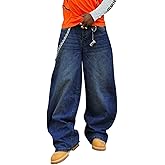HUNGSON Mens Baggy Jeans for Men Women Y2k Skater Vintage Plain Pants Casual Wide Leg Jeans Loose Fit Denim Jeans