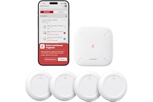 X-Sense Wi-Fi Water Leak Detector Kit, Smart Water Sensor Alarm with App Alerts and Ultra-Slim Design, Water Alarm Leak Detector for Basements, 4 Water Sensors and 1 Base Station, Model SWS0A41