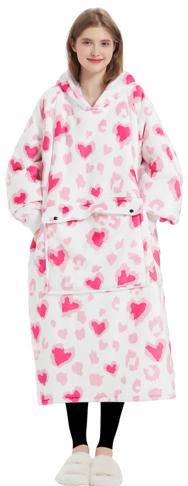 KFUBUO Wearable Blanket Hoodie for Adult Long Sherpa All Patterns Heart Oversized Hoodie Sweatshirt Blanket with Pockets Valentine Gifts for Her Image