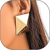 14K Gold Large Square Stud Earrings for Women,Glossy High Polish Statement Geometric Drop Dangle Earrings,Chunky Punk Party Formal Jewelry Gifts