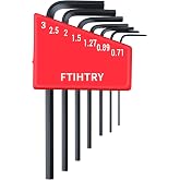 FTIHTRY 7PCS Mini Metric Hex-L Key Allen Wrench, 0.7mm, 0.9mm, 1.27mm, 1.5mm, 2mm, 2.5mm, 3mm,Chrome Vanadium Steel