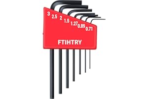 FTIHTRY 7PCS Mini Metric Hex-L Key Allen Wrench, 0.7mm, 0.9mm, 1.27mm, 1.5mm, 2mm, 2.5mm, 3mm,Chrome Vanadium Steel