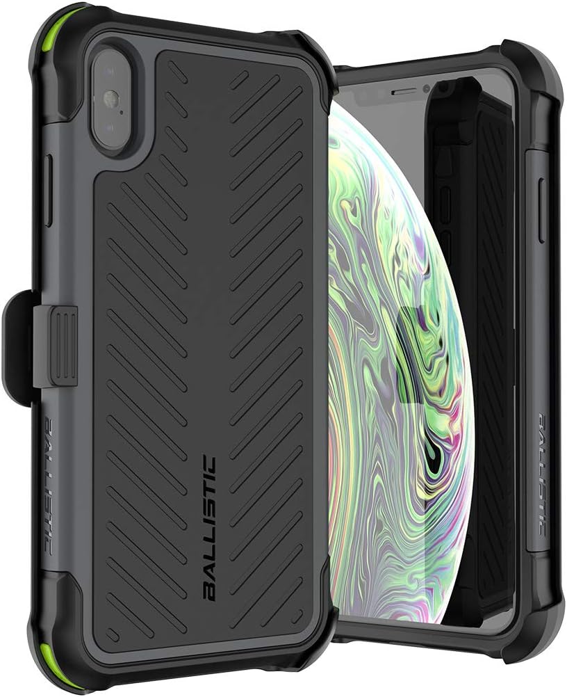 BALLISTIC Tough Jacket MAXX Series Heavy Duty Shockproof Case for iPhone Xs MAX 6.5 inches, with Belt Swivel Clip & Tempered Glass Protector-Black