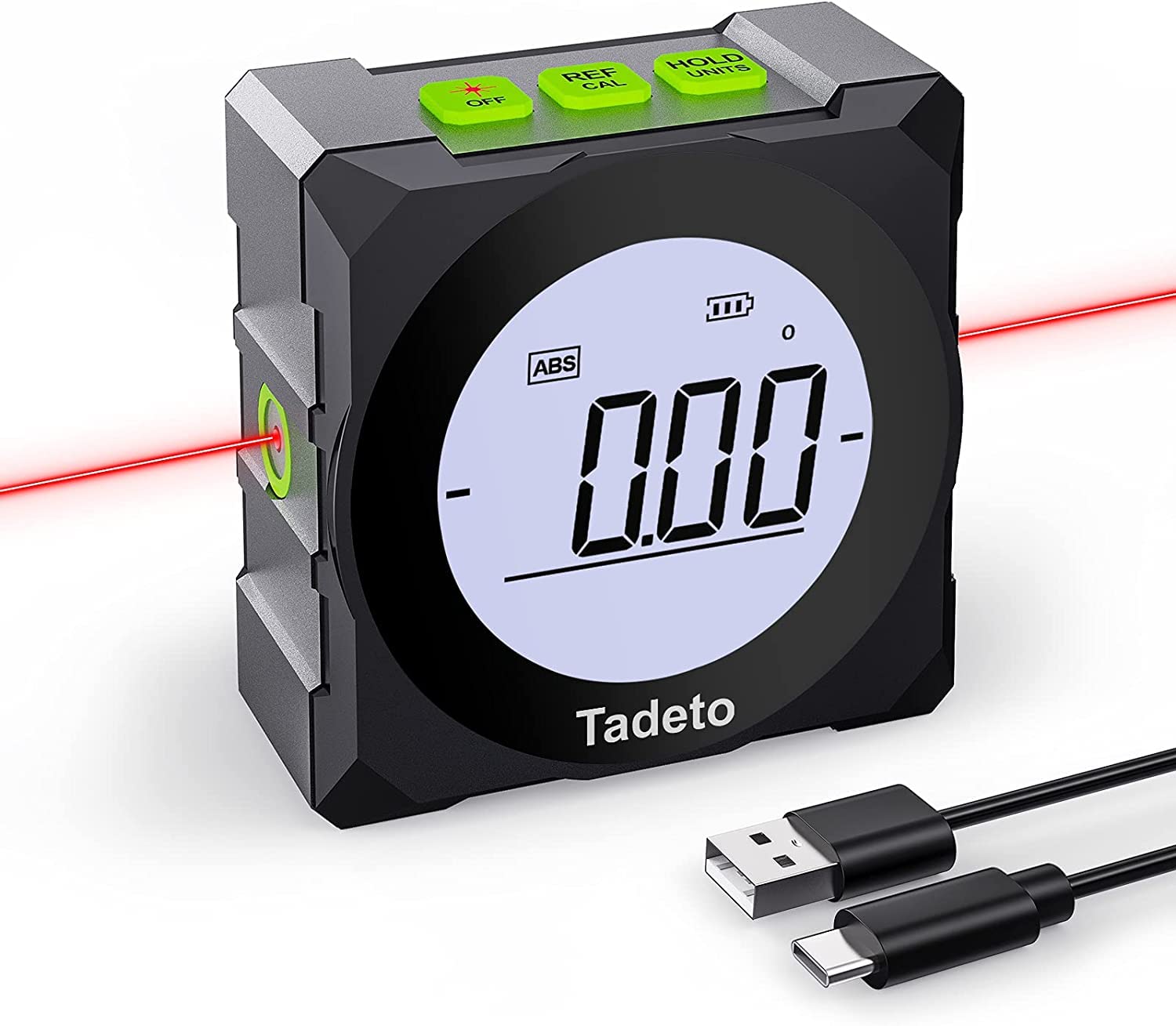 Digital Angle Finder, Tadeto Digital Inclinometer Protractor Laser Level 3 in 1 Magnetic IP54 Waterproof Inclinometer Level with Large LCD Screen Type-C Fast Charging