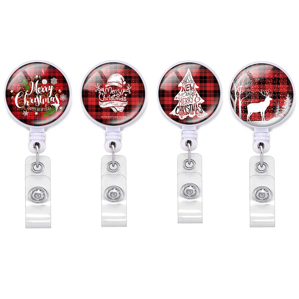 4 Pieces Christmas Badge Reel Retractable Holder Name Decorative Badge Reel Clip with Alligator Clip on ID Card Holders for Office Worker Doctor Nurse (multicolored-18)
