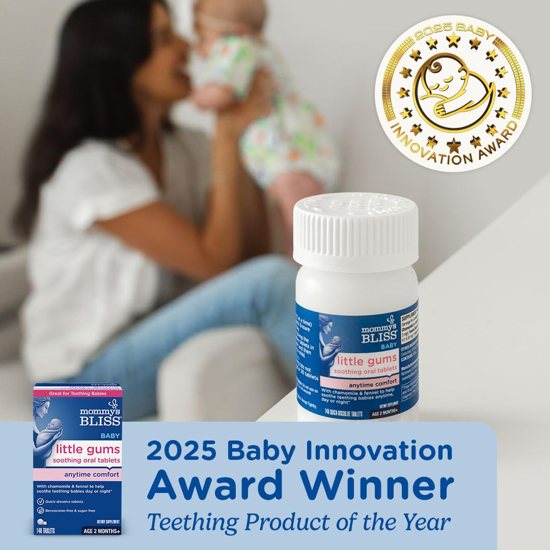 Mommy's Bliss Little Gums Soothing Oral Tablets, Great for Teething Babies, Benzocaine-Free & Sugar-Free, 2 Months+, 1 Bottle (140 Tablets)