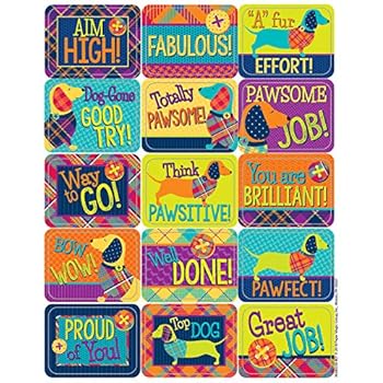 Eureka Plaid Multicolor Dog Themed Motivational Stickers for Kids, 120pcs, 1.5'' x 1''