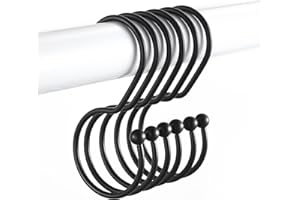 Goowin Shower Curtain Hooks, Anti-Fall S-Shaped Shower Curtain Ring, Decorative Black Shower Curtain Hooks Rings Rust Proof Shower Rings for Curtain, Shower Hooks for Shower Curtain, 12 Pack, Black