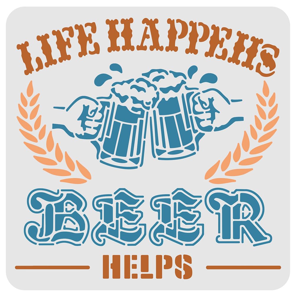 FINGERINSPIRE Beer Sign Stencil Decoration Template 30x30cm Plastic Beer Helps Stencils Square Reusable Stencils for Painting on Wood, Floor, Wall and Fabric