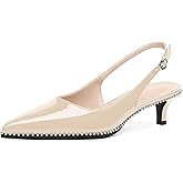 AUMOTED Women's Slingback Kitten Heels Pointed Toe Stiletto Low Heel Ankle-Strap with Beaded Pumps Dress Shoes 1.6 Inches