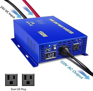 XYZ INVT 1500W 24V DC to 110V 120V AC 60HZ Pure Sine Wave Power Inverter Converter with LED Display for Car RV Home Solar (1500w24v)