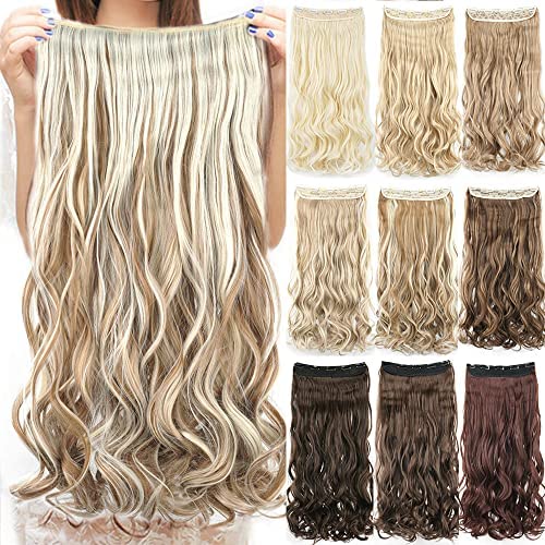 IMISSU Long Natural Thick Hair Curly Clip in on Synthetic Hair Extensions Hairpieces for Women (28 Inch,Layer Copper Mix Blonde)