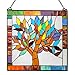 RIVER OF GOODS Tree 18 Inch High Stained Glass Suncatcher Window Panel, Brown, Blue, Clear, Amber