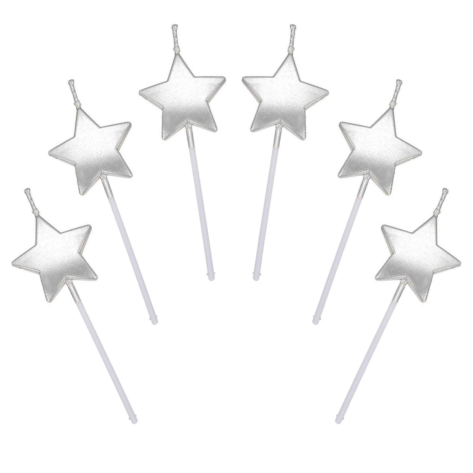 Star Birthday Candles,6 Pcs Metallic Cake Candles for Birthday Wedding Party Cupcakes Topper Decorations,Silver