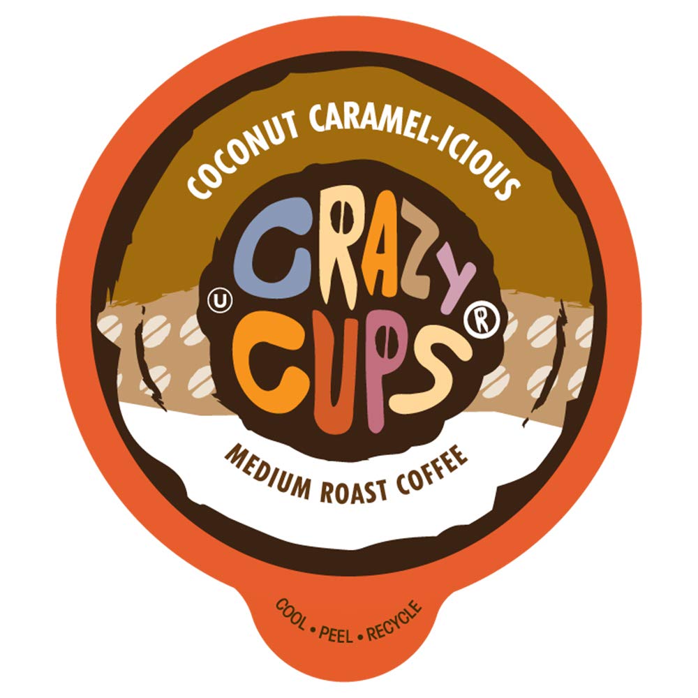 Crazy Cups Flavored Coffee for Keurig K-Cup Machines, Coconut Caramel Hot or Iced Coffee, 22 Single Serve, Recyclable Pods