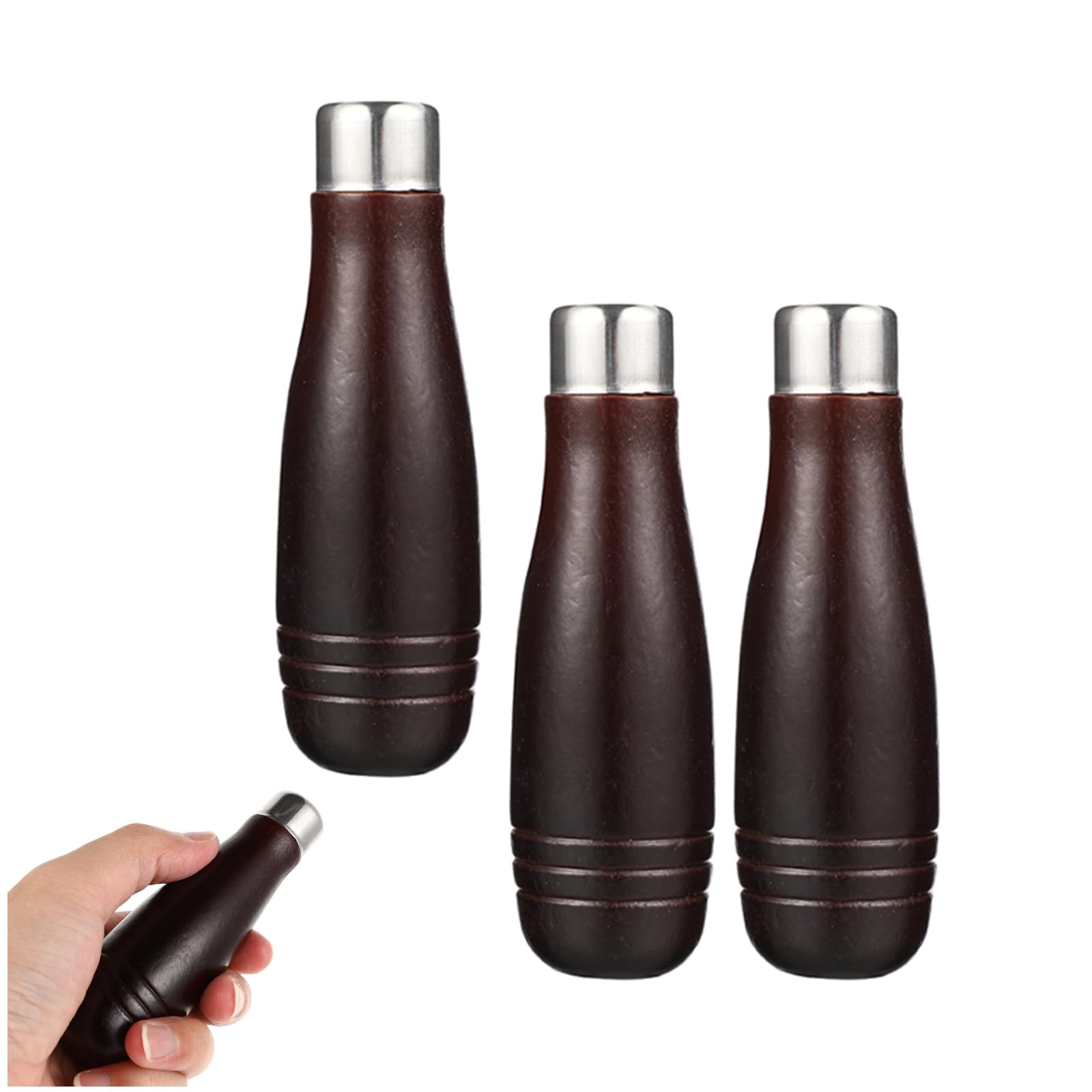 DOITOOL Wooden File Handle: 3PCS Safety File Handle with Metal Safety Ring, File Cutting Tool Hardwood Garage Woodworking Carpenter Tool -11cm Length