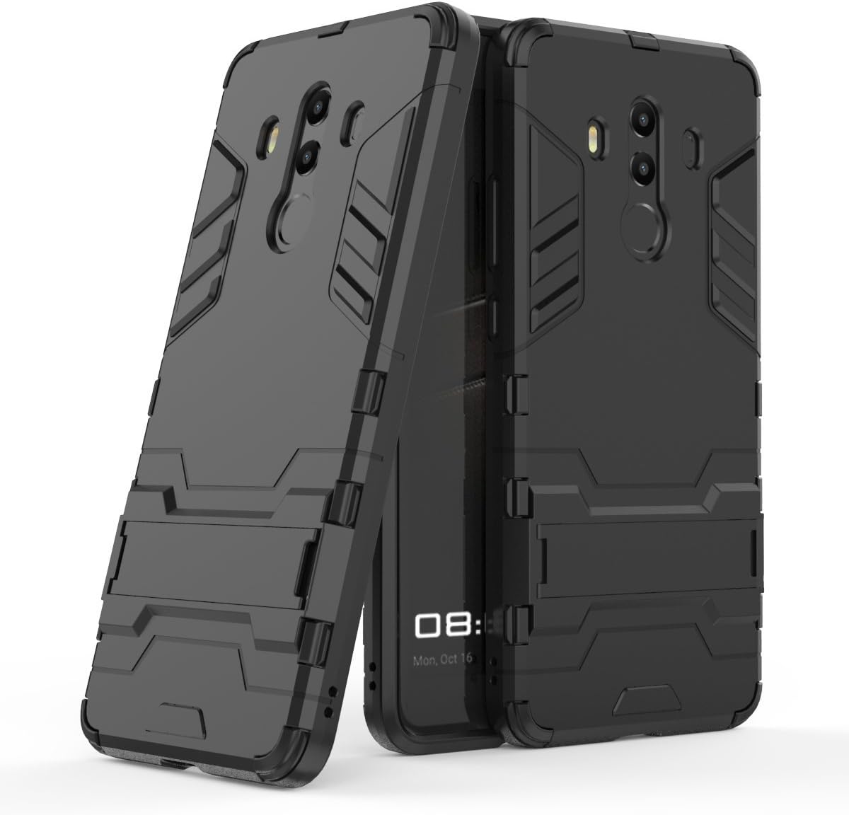 MHHQCase for Huawei Mate 10 Pro, 2 in 1 Armour Style Rugged Hybrid Dual Layer Armour Defender TPU + PC Hard Case Cover with Kickstand Stand for Huawei Mate 10 Pro - All Black