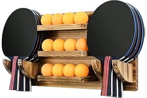 Yuqutum Ping Pong Paddle Holder, Wall-Mounted Table Tennis Paddle Holder, Holds 6 Paddles and 12 Balls, Suitable for Game Roo