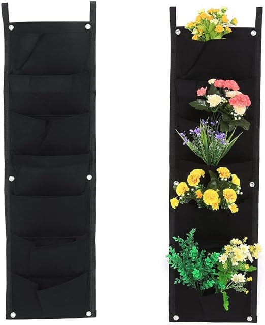 Ajusen Sacke Fur Pflanzen Garten Vertikal Garten Blumen Wand Grow Bag 7 Taschen Fur Patio Innen Und Aussen Robustes Filz Fur Eine Hervorragende Irrigazionen Hervorragende Bewasserung Schwarz Amazon De Garten