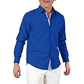 Haloumoning Boys Long Sleeve Dress Shirts Kids Solid Casual Button Down Uniform Shirts 5-14 Years