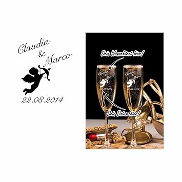 2 Sektgläser mit Gravur - Personalisiert mit Namen und Datum - verschiedene Motive zur Auswahl, Sektglasmotiv:Motiv 301-04