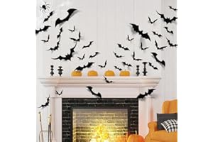 YHW 124pcs Bats Halloween Decorations: Halloween Bats Wall Décor Bat Stickers Decals PVC 3D Wall Bat Scary Stickers Halloweens Party Decorations Indoor Outdoor DIY Home Window Door Décor
