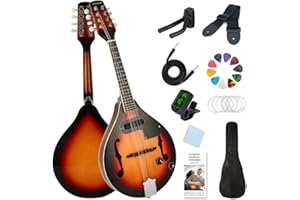 Eavnbaek Mandolin A Style Acoustic 8 String Electric Mandolins Instrument Spruce Wood with Tuner Strings Gig Bag Strap Picks Hanger for Beginner Adults (Sunbrust-Electric)