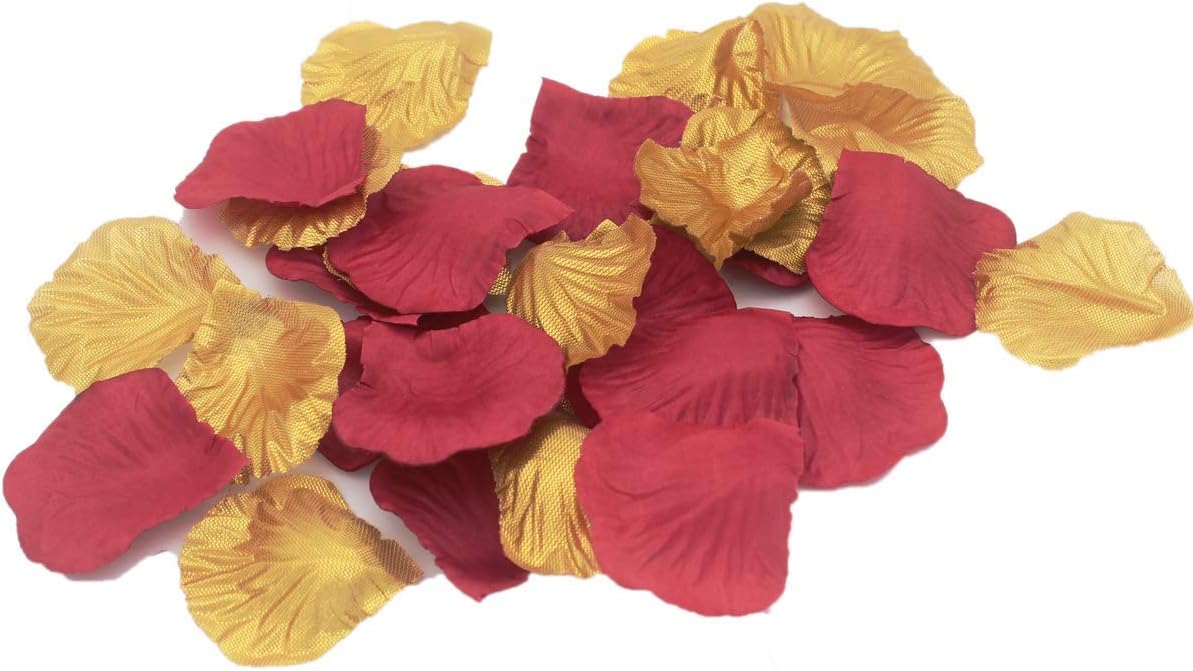 DreamadeStudio 600 Pack Maroon Burgundy & Gold Artificial Rose Flower Petals Table Scatters Wedding Centerpieces Aisle Decoration