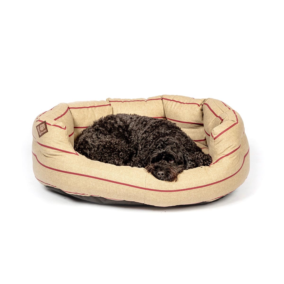 Danish Design Heritage Herringbone Beige and Burgundy Stripes Soft Polyester Machine Washable Quilted Dog/Puppy Slumber Bed 35 Inch