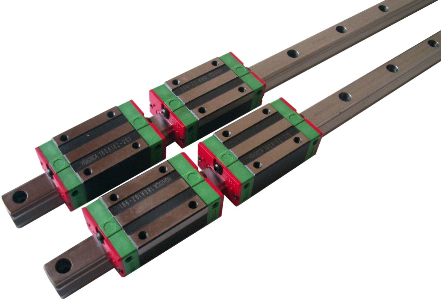 Hezukyp HGR20-700mm CNC 2X Linear Guideway Rail 4X Square Type Carriage Bearing Block