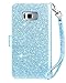 Galaxy S8 Case,Galaxy S8 Wallet Case,Dailylux Premium PU Leather Flip Credit Card Holder Wristlet Shockproof Protective Luxury Bling Flip Case Samsung Galaxy S8 5.8 inch-Glitter Blue