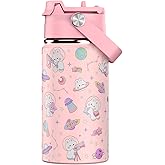 Similove 14oz Insulated Water Bottle - BPA FREE Double Wall Vacuum Tumbler 18/8 Stainless Steel Leak Proof Cups with Straw Metal Water Bottle