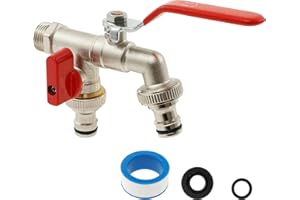Double Hose Bib Full Copper, 1/2" Inlet & Dual 3/4" Outlet Outdoor Faucet, One Into Two Frost-Proof Brass Outdoor Spigot with