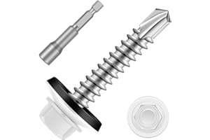 Etauwe #10 x 1-1/2" Zinc Plated Steel Self Drilling Roofing Screws, Hex Head Self Tapping Screws with EPDM Washer, White Head, 100 PCS