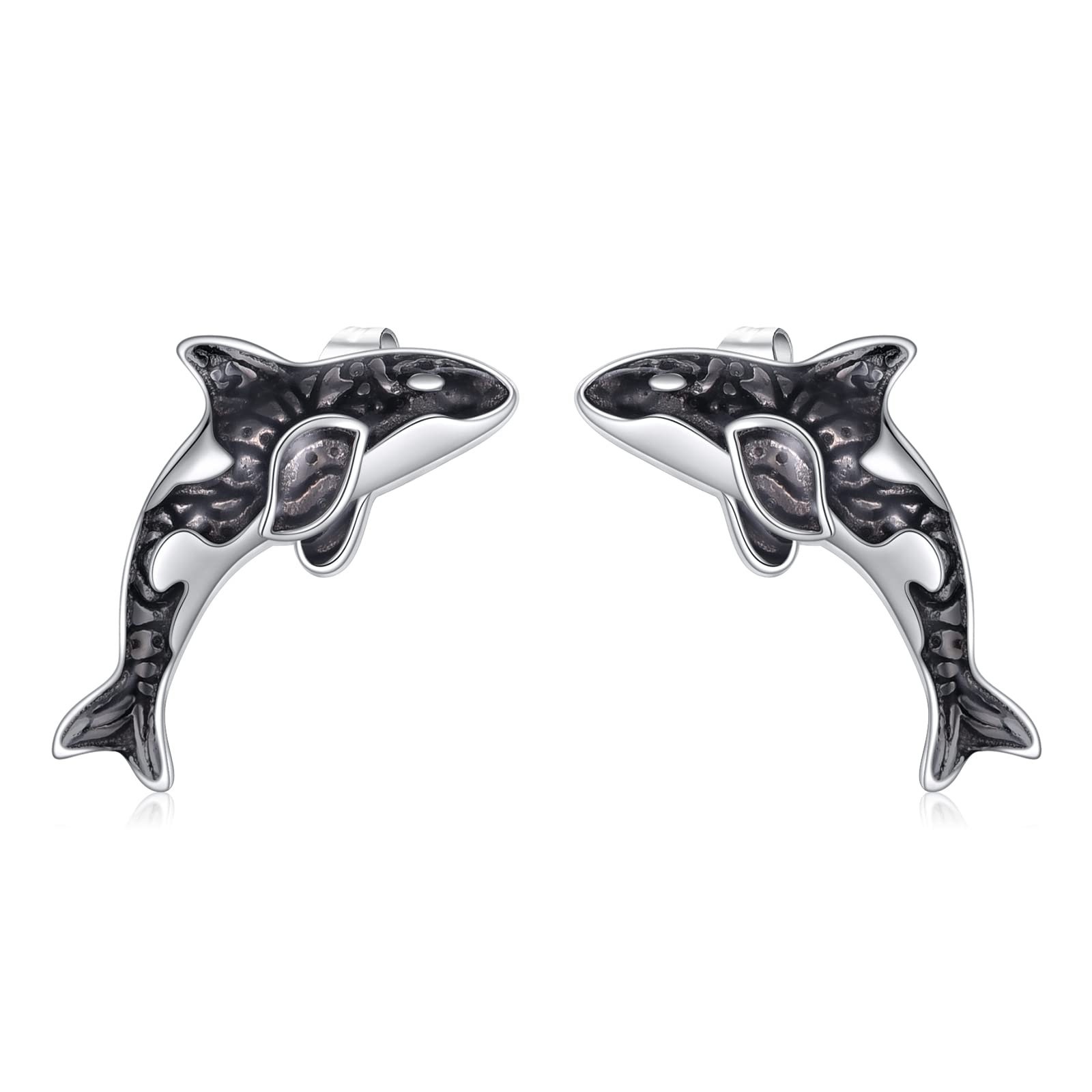POPLYKE Orca Earrings 925 Sterling Silver Killer Whale Stud Earrings Ocean Orca Jewellry Birthday Gifts for Women