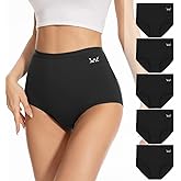 PULIOU Women's High Waisted Cotton Underwear Stretch Briefs Full Coverage Soft Breathable Panties 5 Pack