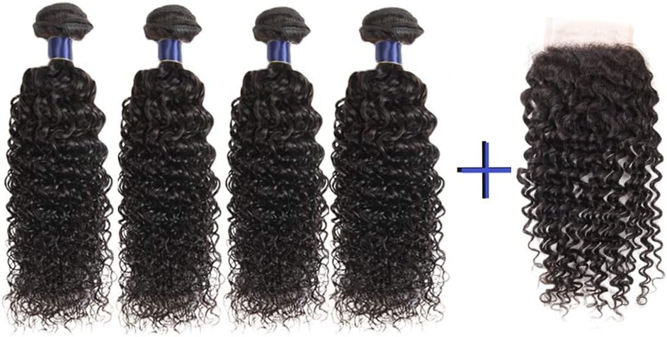 Brazilian Curly Bundles with Closure 8A Unprocessed Curly Hair Bundles with Closure Short Bob Curly Hair 4 Bundles with Lace Closure Free Part (10 10 10 10+10)