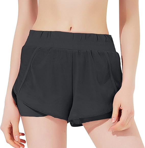 DNOMAID YZARC Women Double Layer Quick Dry Running Shorts 2in1 Mesh Outer Lining Loose Sport