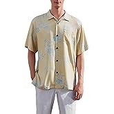 LUXSTITCH Men's Hawaiian Floral Shirts Silk Short Sleeve Button Down Casual Tropical Beach Holiday Shirts