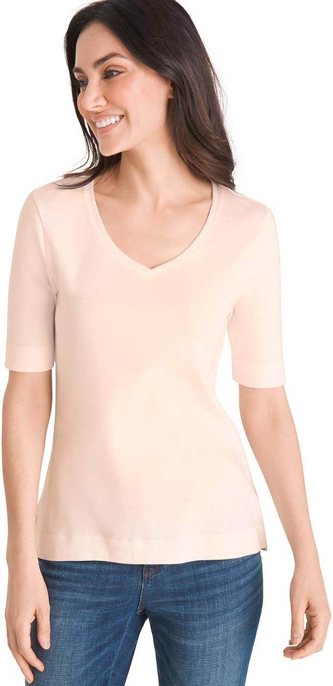Chico's Women's Supima Cotton V-Neck Tee, 20/22 - XXL (4), Blush Peach at Amazon Womenâs 