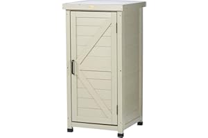 HABAU Outdoor Storage Cabinet, Potting Bench Table with Metal Tabletop & Shelves, Wooden Planting Workstation for Patio Garden, Weatherproof