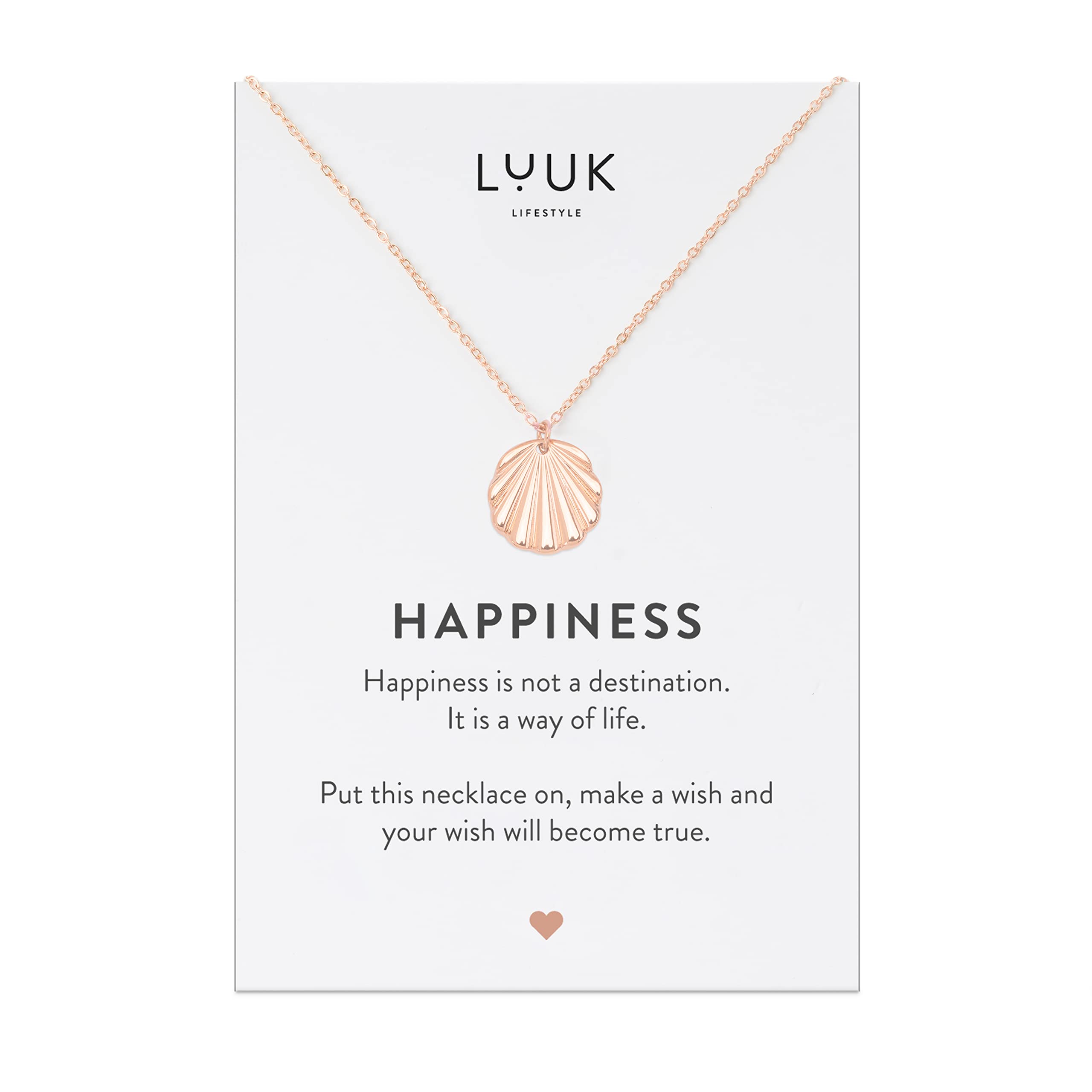 LUUK LIFESTYLE Stainless Steel Pendant Necklace for Women Waterproof 50cm Chain Modern Necklace Gift for Her Rose Gold Shell