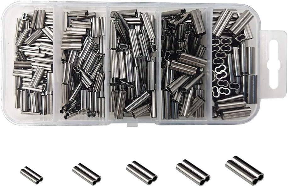300pcs/box Copper High Strength Double Barrel Crimp Sleeves Copper Tube Fishing Line Connector Kit,Size 0.8-2.2mm