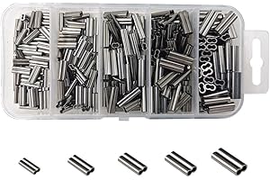 Milepetus 300pcs/box Copper High Strength Double Barrel Crimp Sleeves Copper Tube Fishing Line Connector Kit,Size 0.8-2.2mm