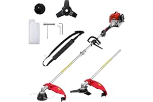 AMERISUN 2-in-1 Gas Brush Cutter & String Trimmer, 26cc 2-Cycle Weed Wacker with 16" Cutting Path & 10" Metal Blade, Gas Powered Grass Trimmer for Thick Brush, Overgrown Weeds & Lawn Maintenance