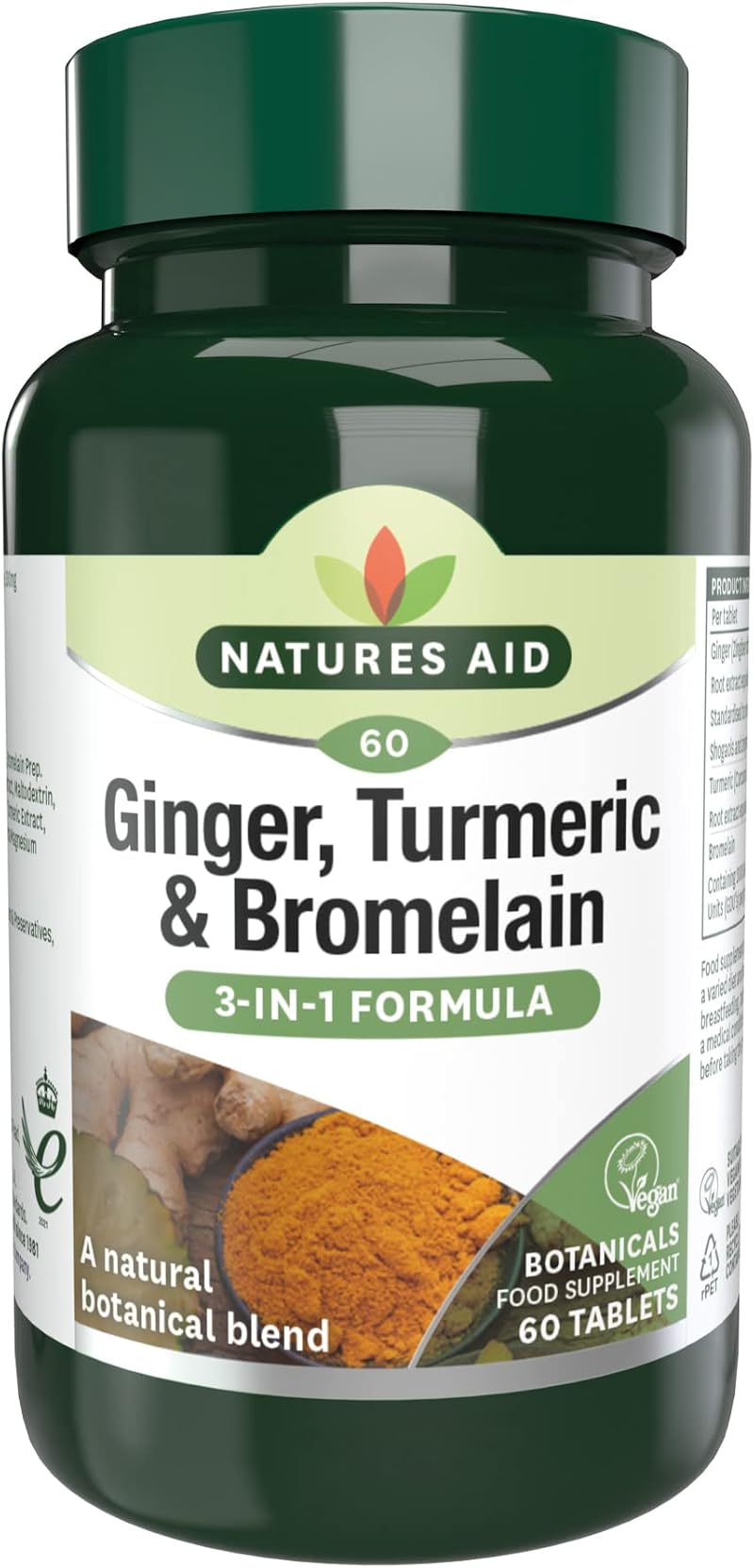 Natures Aid Ginger Turmeric & Bromelain 60 Tablets High Strength Vegan