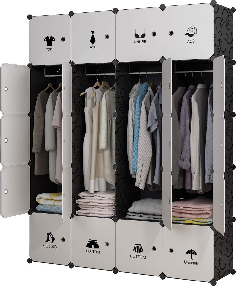 MAGINELS Portable Closet Clothes Wardrobe 14"x18" Depth Bedroom Armoire Modular Storage Organizer with Doors
