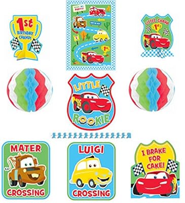 Zooming Disney Cars 1st Birthday Party Assorted Room Decorating Kit , Multi, Paper , 9-Piece